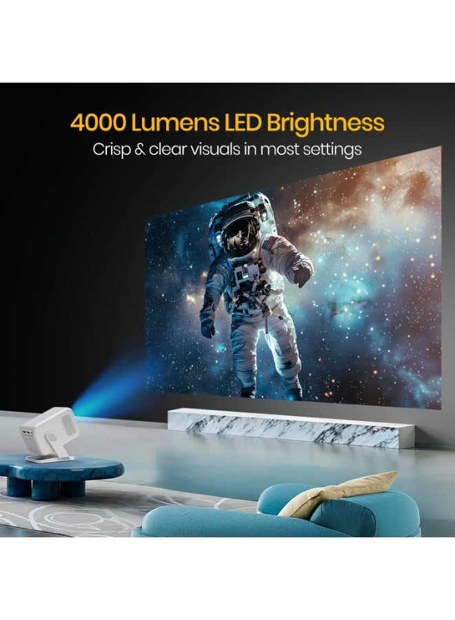 بورترونيكس Portronics Beem 450 Smart LED Projector with 1080p Full HD Resolution, Built-in Streaming Apps (Netflix, Prime Video, Hotstar), 4000 Lumens, Screen Mirroring, 3 Watt Speaker, Bluetooth, Wi-Fi (White) - Image 4